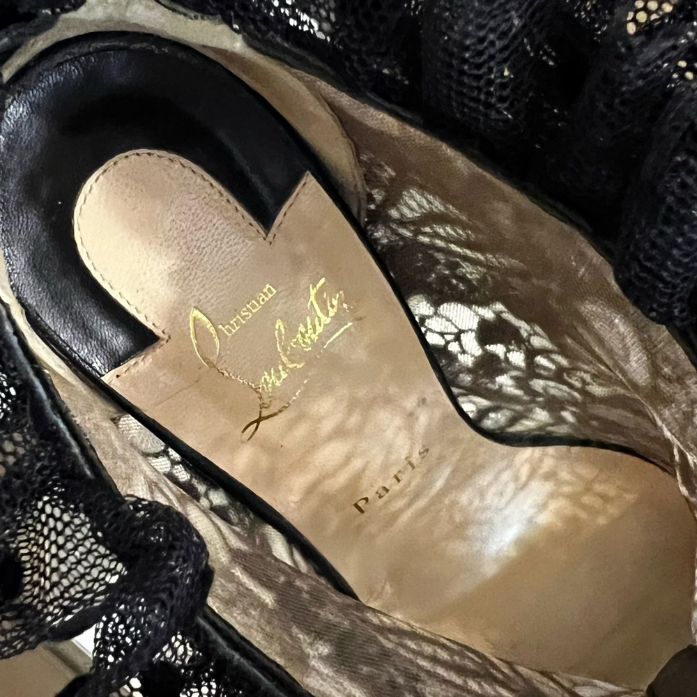 Christian Louboutin Black Stiletto Heels with Lace Overlay Size 38 - Picture 8 of 13